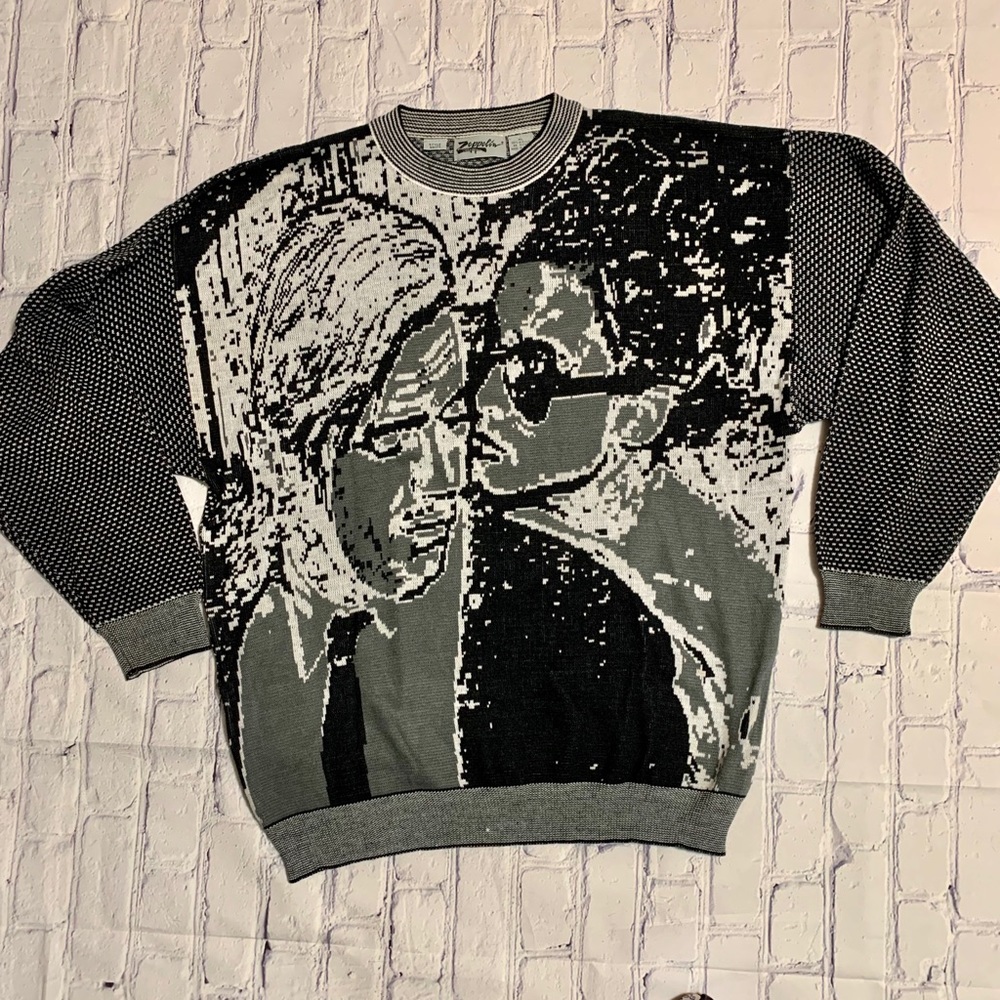 Vintage Zeppelin Black Grey Faces Sweater Size XL